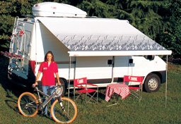 Fiamma F65 awning easily fits to the newer motorhomes with curved roofs.