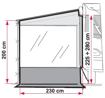 Dimensions for Fiamma Side W Pro awning
