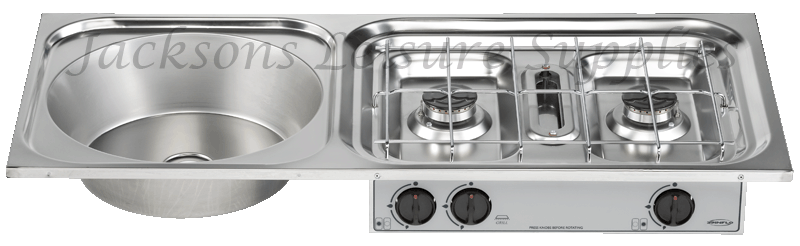 Spinflo caravan two burner cooker set on the right and sink to the left SCU23002
