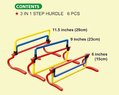 Mini Training Hurdles adjustable height picture shows dimensions for the 3 options