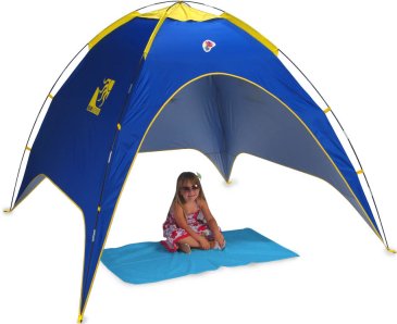 The Ninja UV Beach Dome tent sun shelter, is a good sized beach uv sun shade, packing away in a small tidy bag and erects like a typical camping dome tent.  Great beach sun tent offering a good area of protection and yet allowing the breeze to keep you cool on those sunny beach holidays.