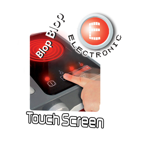 electronic touch screen temperature control and sound effects built into this smoby loft kitchen
