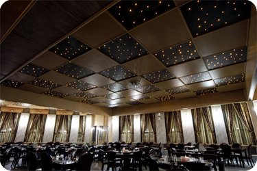 multiple star kits routed in ceiling of a large function room