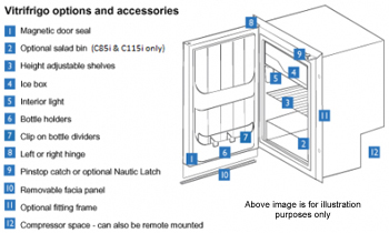 Vitrifrigo C115i fridge options and accessories