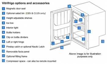 Vitrifrigo C130l fridge options and accessories