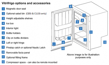 Vitrifrigo C75l fridge options and accessories