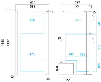 Vitrifrigio DP2600i compressor fridge dimensions