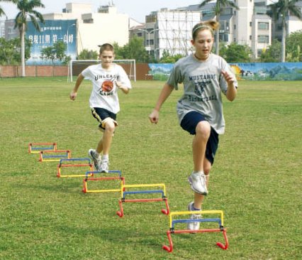 step hurdle set in action ideal for athletes or for school training and pe sessions