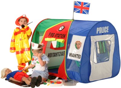 Rescue HQ medic, fire and police station kids pop up play tent