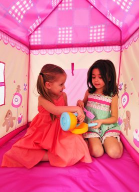 pink interior on the inflatable childrens inflatable blow up playhouse pop up airflow toy