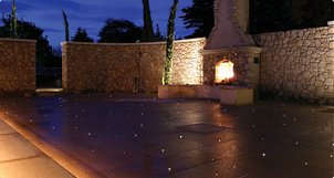 white fibre optic light strands in paving stone