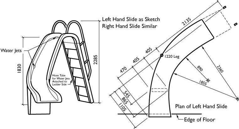 Curved swimming pool slide right hand version UK slides pools