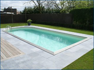 Gardi Rectoo timber swimming pool sunk wth paving finish